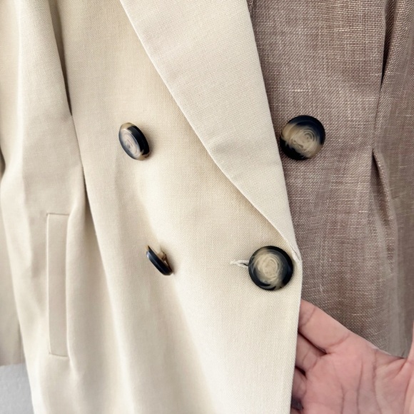 Acler Belvue Linen Blazer Jacket Double Breasted Two Tone Color Block Tan 8 NWOT - Picture 9 of 14